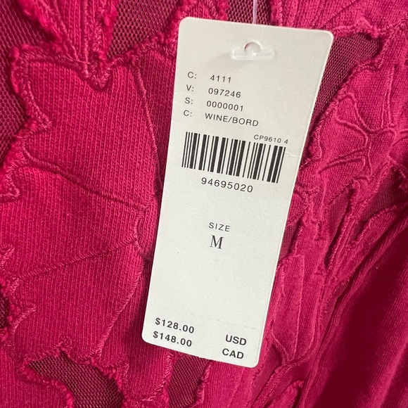 NWT new medium Anthropologie cutwork swing top red pink wine long sleeve lace - Picture 5 of 17